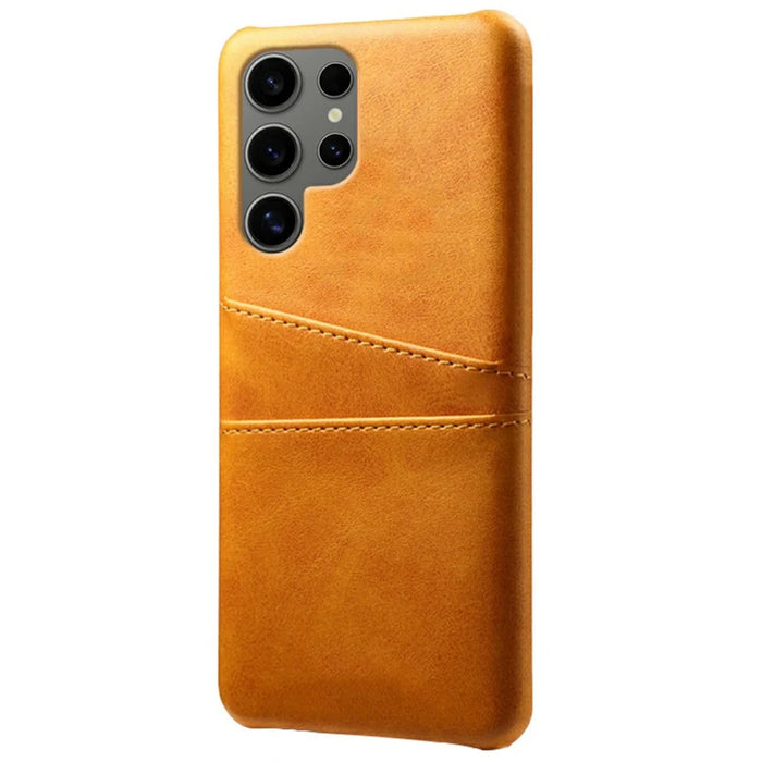 For Samsung Galaxy S25 Ultra Case Dual Card Slots PU Leather + Hard PC Phone Cover - Orange - 2