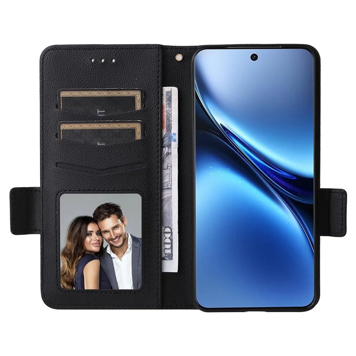 For vivo X200 5G Case with Wrist Strap Litchi Texture PU Leather Wallet Phone Cover - Black - 2