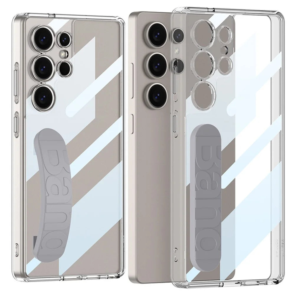 GKK For Samsung Galaxy S25 Ultra Case TPU+PC Clear Phone Cover with Silicone Hand Strap - Grey - 1