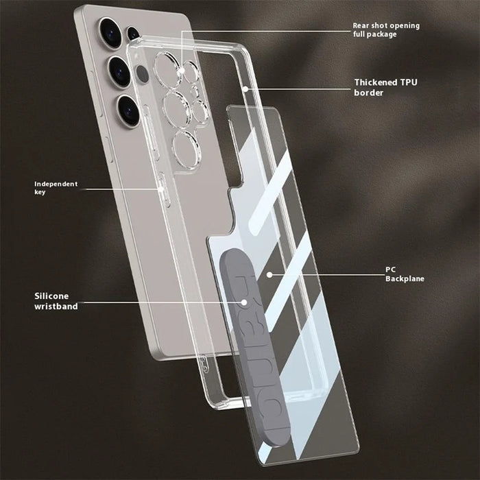 GKK For Samsung Galaxy S25 Ultra Case TPU+PC Clear Phone Cover with Silicone Hand Strap - Grey - 3