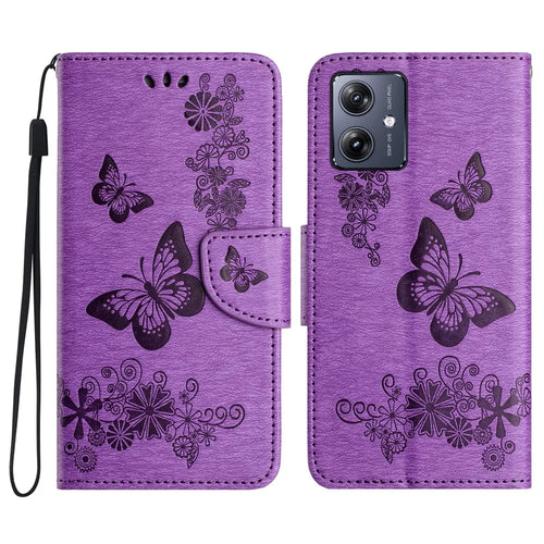For Samsung Galaxy A06 4G Case Butterflies Flower Leather Wallet Flip Phone Cover - Purple - 1