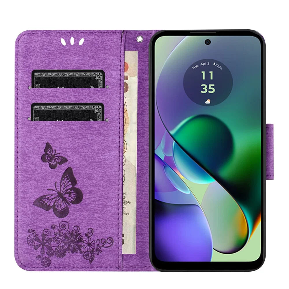 For Samsung Galaxy A06 4G Case Butterflies Flower Leather Wallet Flip Phone Cover - Purple - 2