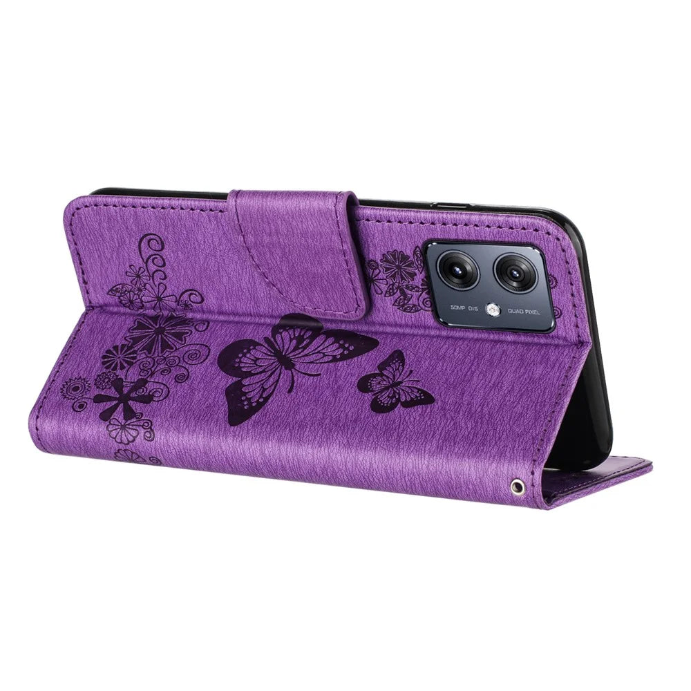 For Samsung Galaxy A06 4G Case Butterflies Flower Leather Wallet Flip Phone Cover - Purple - 4