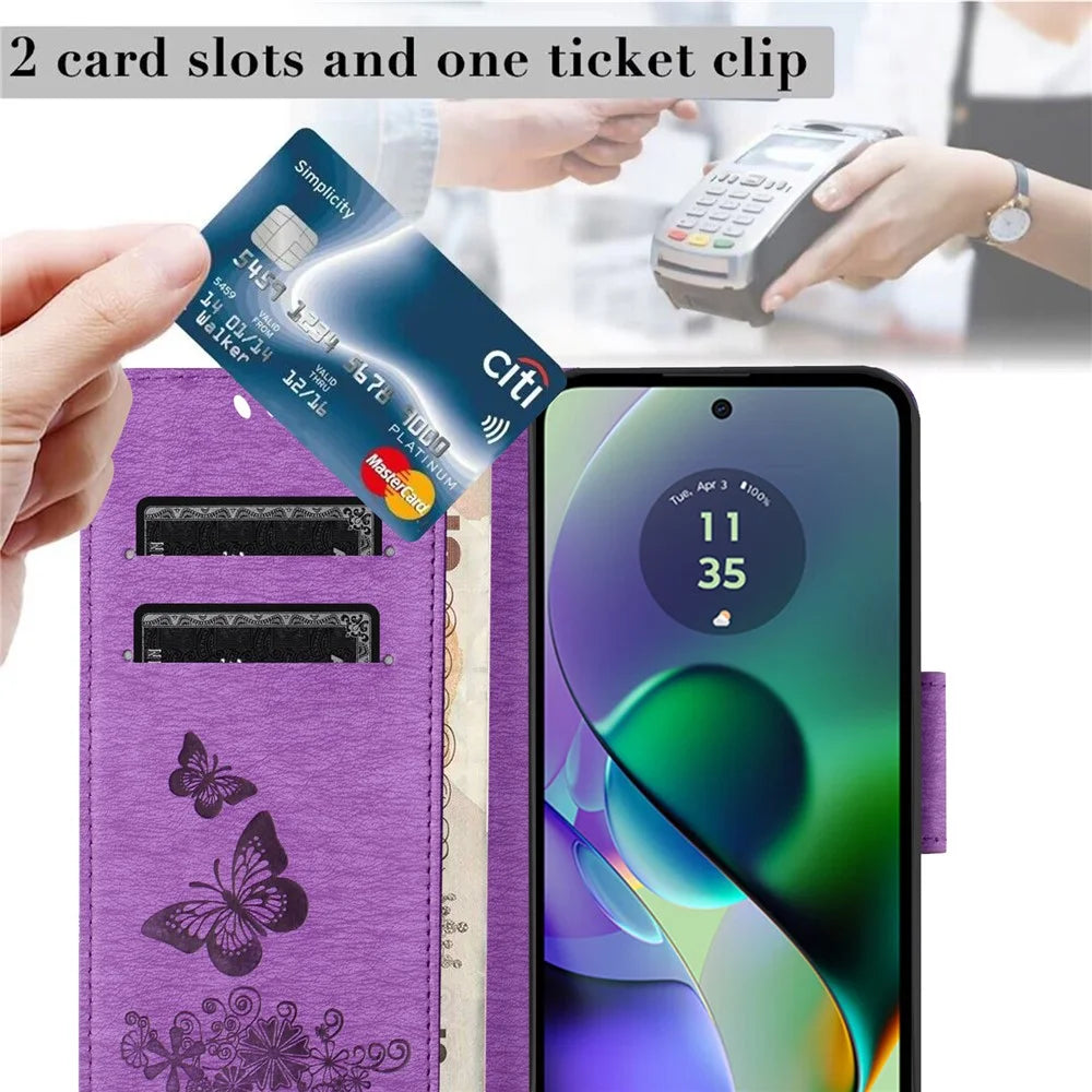 For Samsung Galaxy A06 4G Case Butterflies Flower Leather Wallet Flip Phone Cover - Purple - 5