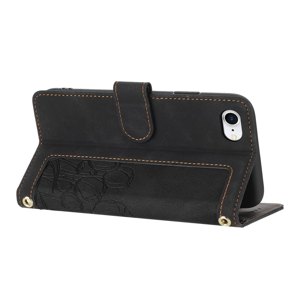 For iPhone 17e / 16e Case Tulip Leather Phone Cover with 5 Card Slots Wallet - Black - 2