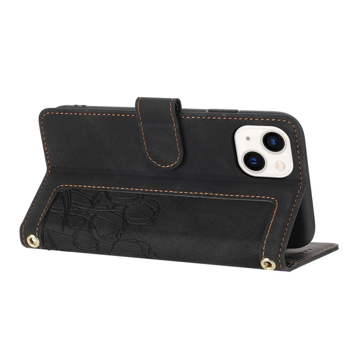For iPhone 15 Case Tulip Leather Phone Cover with 5 Card Slots Wallet - Black - 2