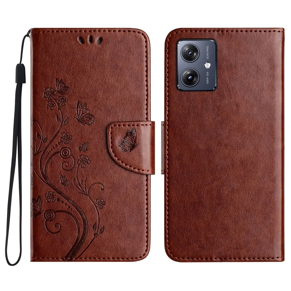 For Samsung Galaxy A06 4G Case Imprinted Mini Butterfly Leather Wallet Phone Cover - Brown - 1