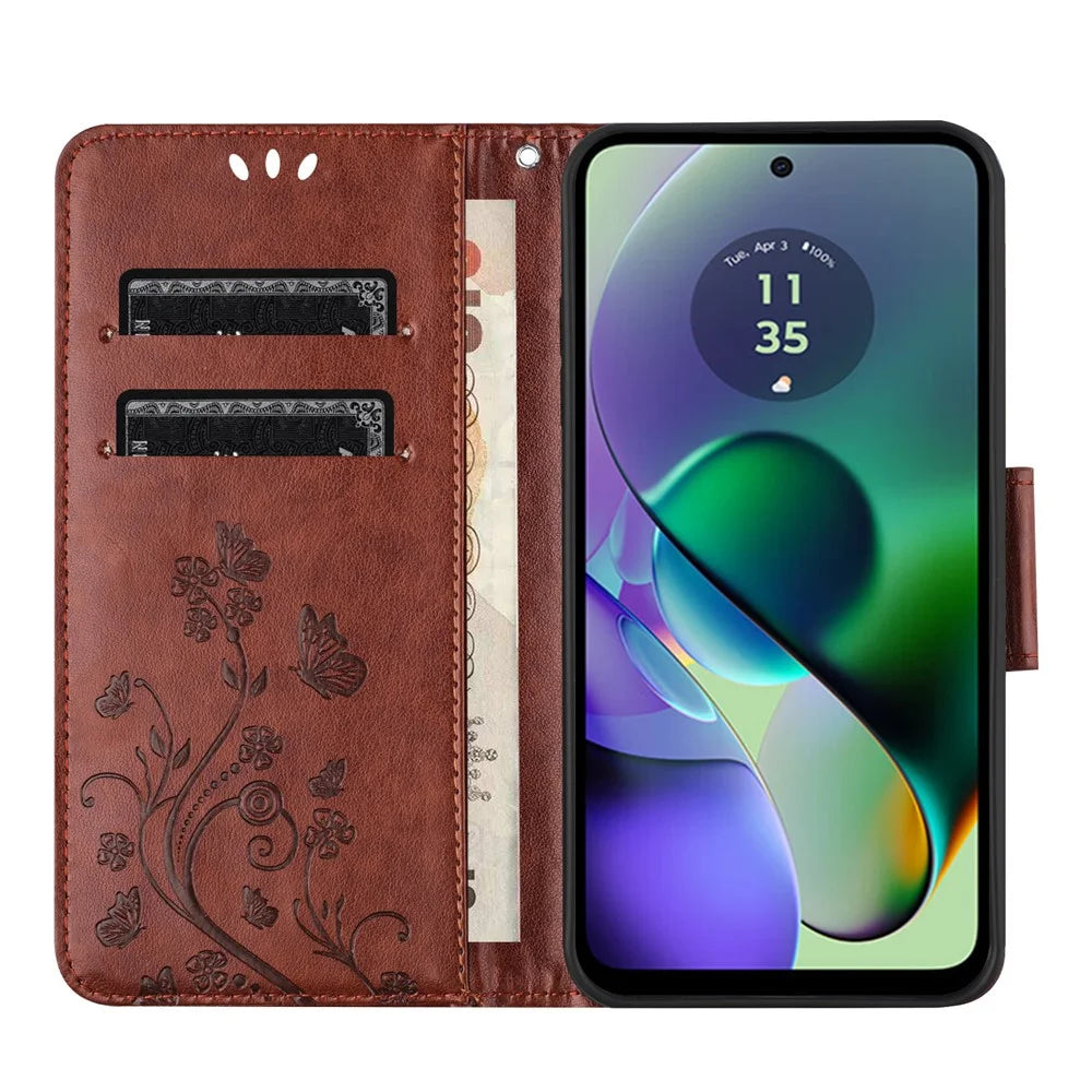 For Samsung Galaxy A06 4G Case Imprinted Mini Butterfly Leather Wallet Phone Cover - Brown - 2