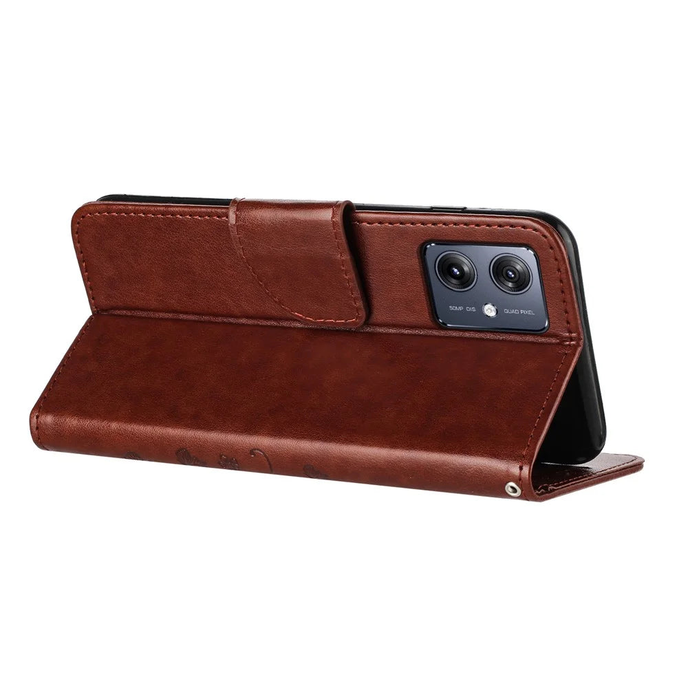 For Samsung Galaxy A06 4G Case Imprinted Mini Butterfly Leather Wallet Phone Cover - Brown - 4