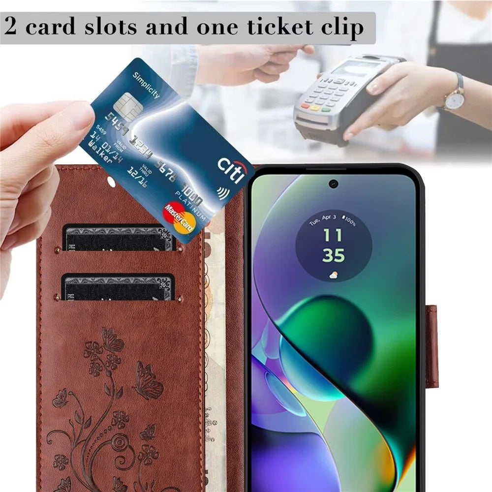 For Samsung Galaxy A06 4G Case Imprinted Mini Butterfly Leather Wallet Phone Cover - Brown - 5