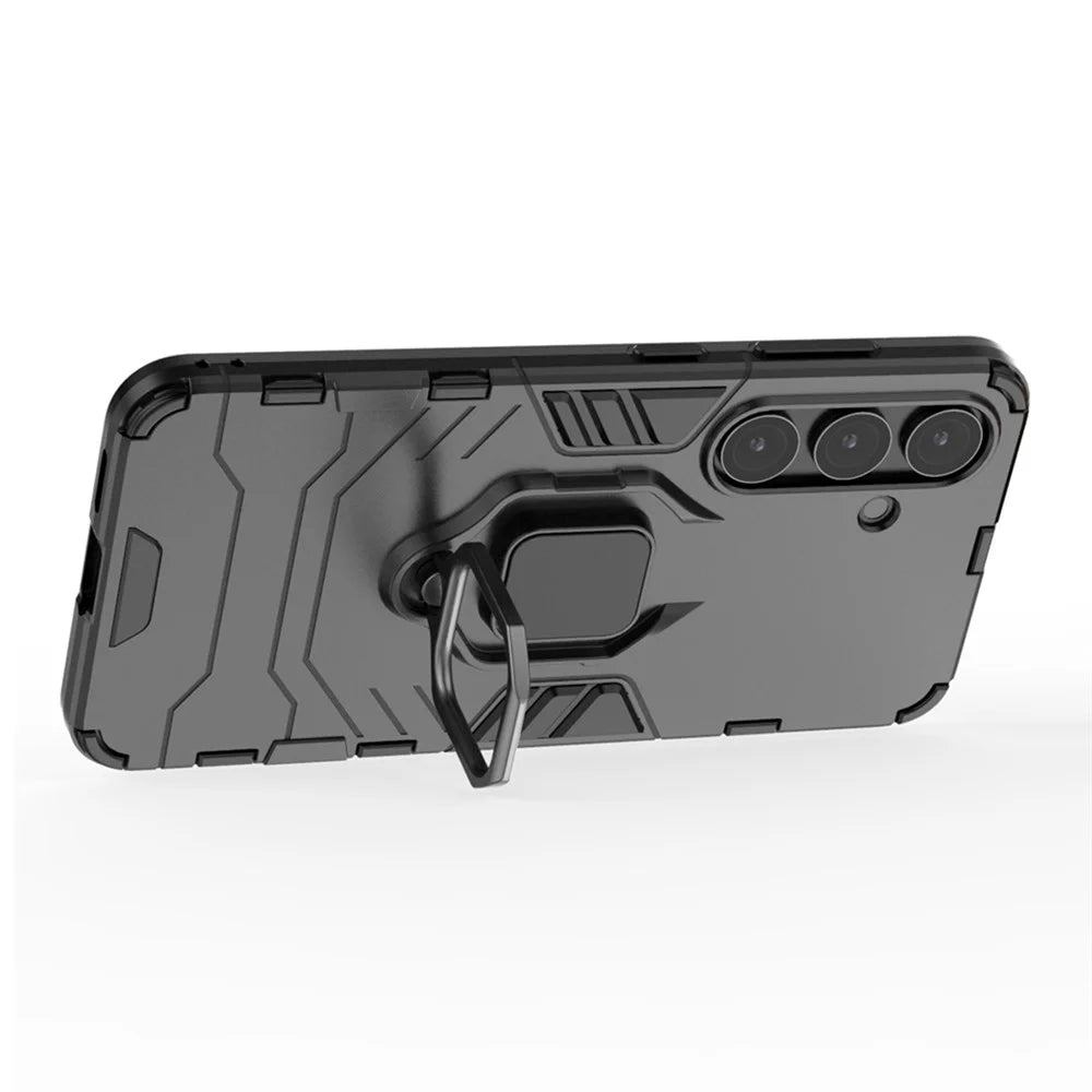 For Samsung Galaxy S25 Case PC+TPU Protective Phone Cover with Ring Kickstand - Black - 2
