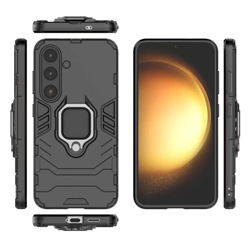 For Samsung Galaxy S25 Case PC+TPU Protective Phone Cover with Ring Kickstand - Black - 5