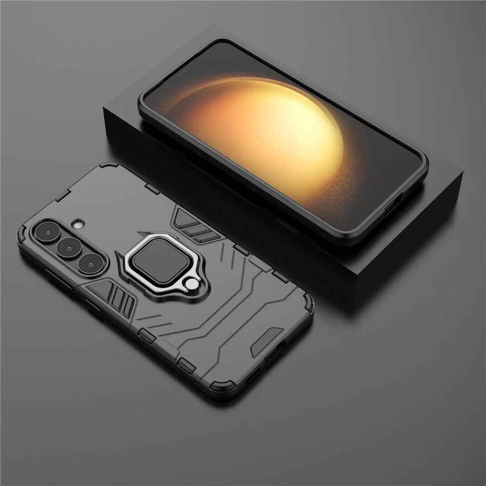 For Samsung Galaxy S25 Case PC+TPU Protective Phone Cover with Ring Kickstand - Black - 6