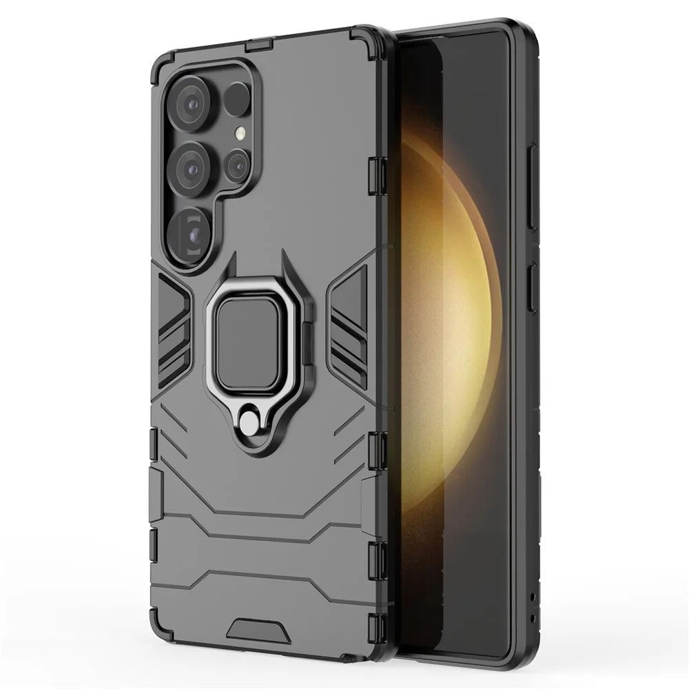 For Samsung Galaxy S25 Ultra Case PC+TPU Protective Phone Cover with Ring Kickstand - Black - 1