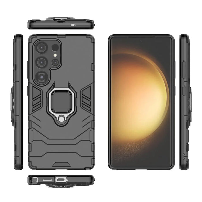 For Samsung Galaxy S25 Ultra Case PC+TPU Protective Phone Cover with Ring Kickstand - Black - 5