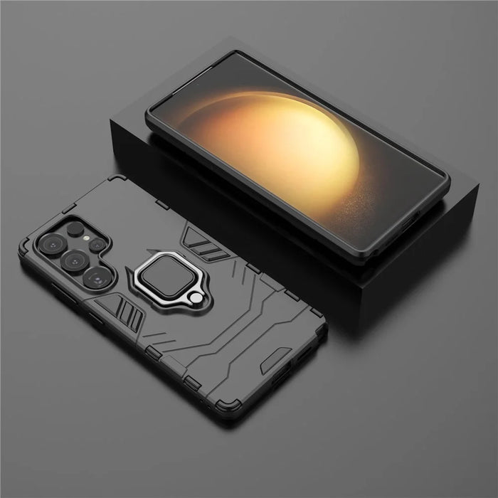 For Samsung Galaxy S25 Ultra Case PC+TPU Protective Phone Cover with Ring Kickstand - Black - 6