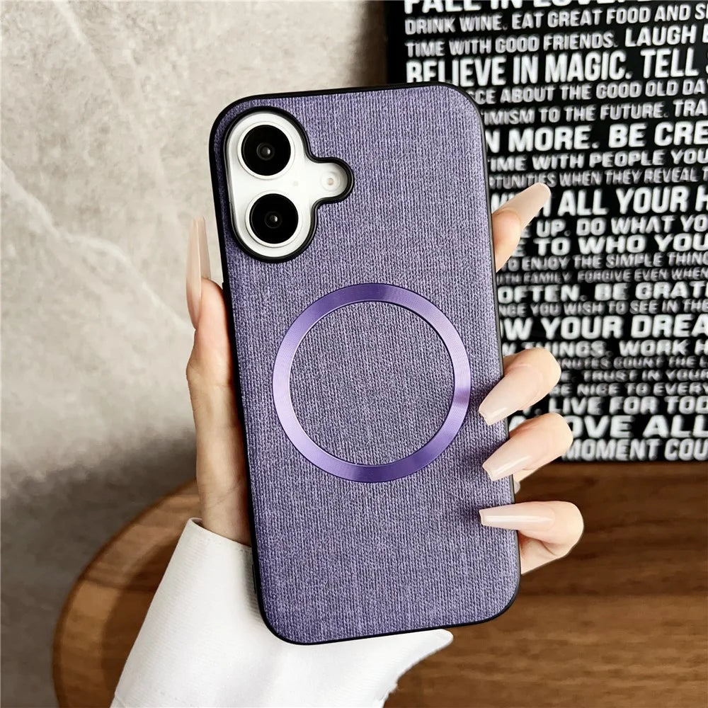 For iPhone 16 Plus Case Drop-Proof TPU+Cloth Back Phone Cover Compatible with MagSafe - Purple - 2
