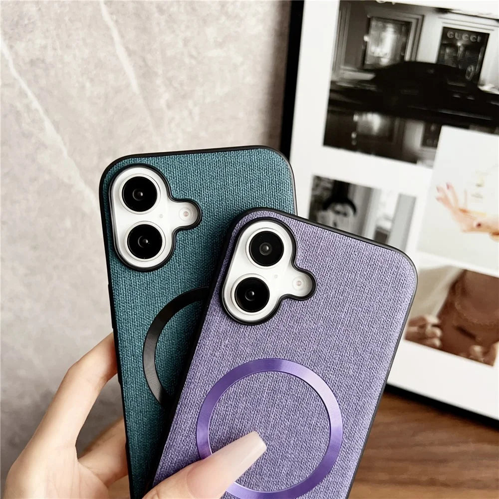 For iPhone 16 Plus Case Drop-Proof TPU+Cloth Back Phone Cover Compatible with MagSafe - Purple - 4