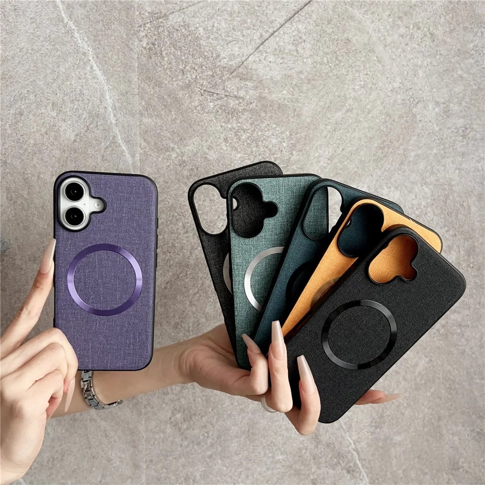 For iPhone 16 Plus Case Drop-Proof TPU+Cloth Back Phone Cover Compatible with MagSafe - Purple - 5