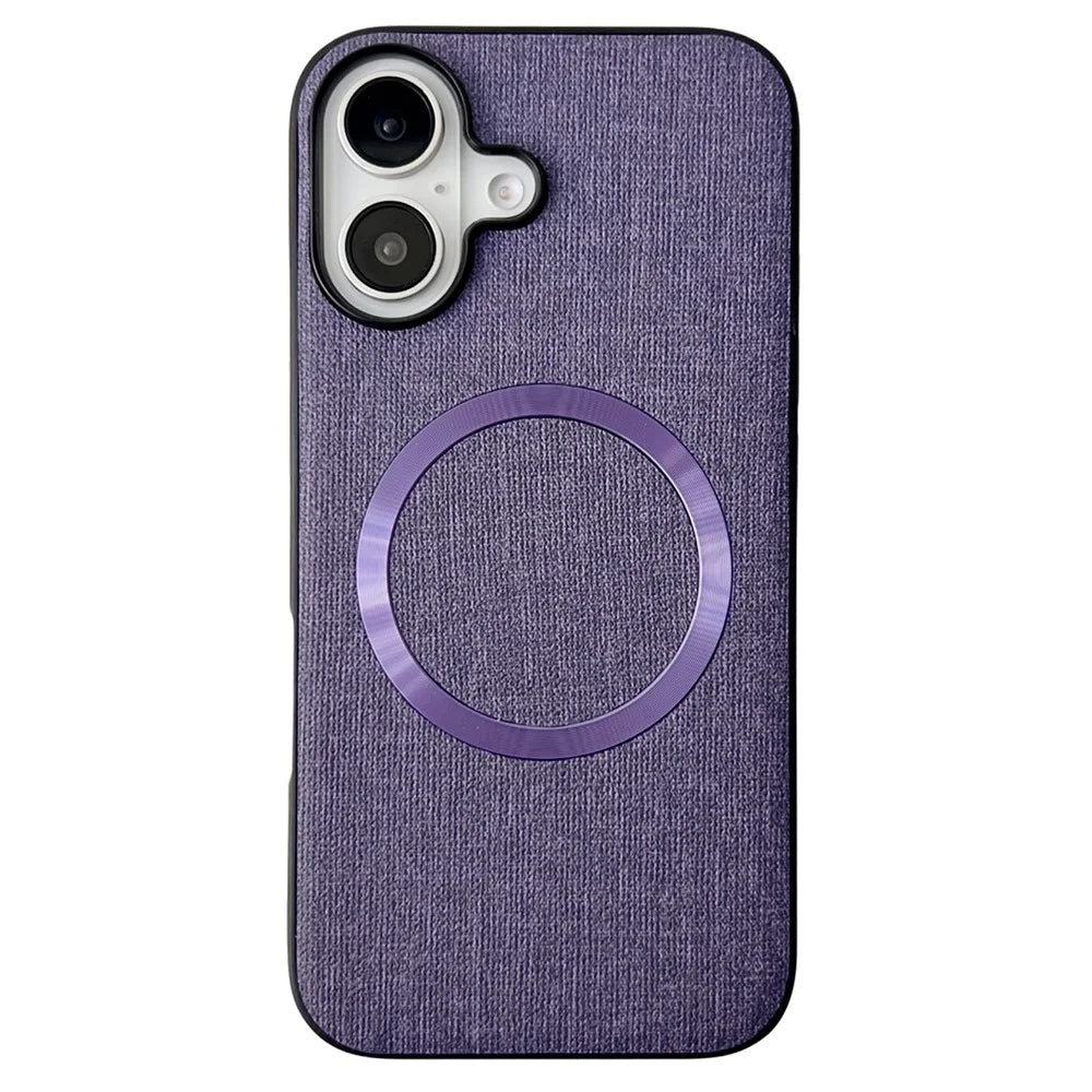 For iPhone 16 Case Drop-Proof TPU+Cloth Back Phone Cover Compatible with MagSafe - Purple - 1