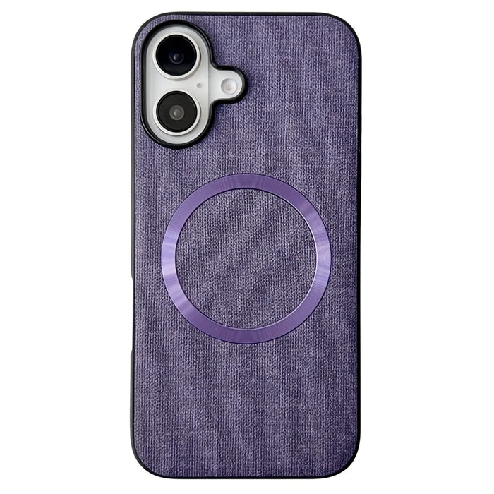 For iPhone 16 Case Drop-Proof TPU+Cloth Back Phone Cover Compatible with MagSafe - Purple - 1