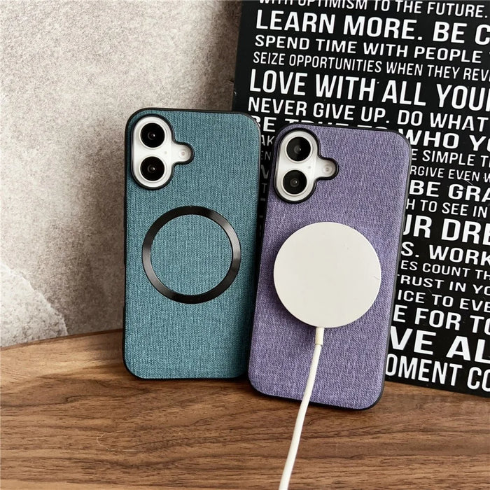 For iPhone 16 Case Drop-Proof TPU+Cloth Back Phone Cover Compatible with MagSafe - Purple - 3