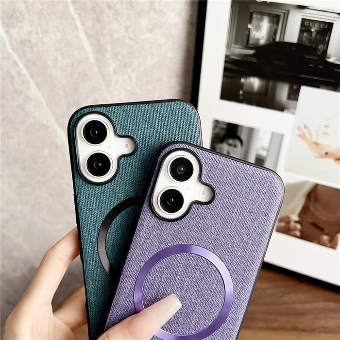 For iPhone 16 Case Drop-Proof TPU+Cloth Back Phone Cover Compatible with MagSafe - Purple - 4