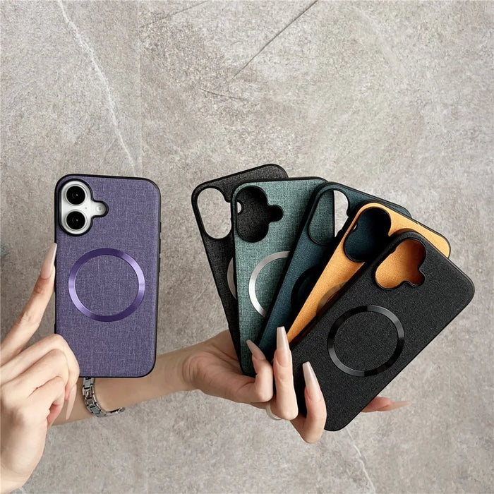 For iPhone 16 Case Drop-Proof TPU+Cloth Back Phone Cover Compatible with MagSafe - Purple - 5