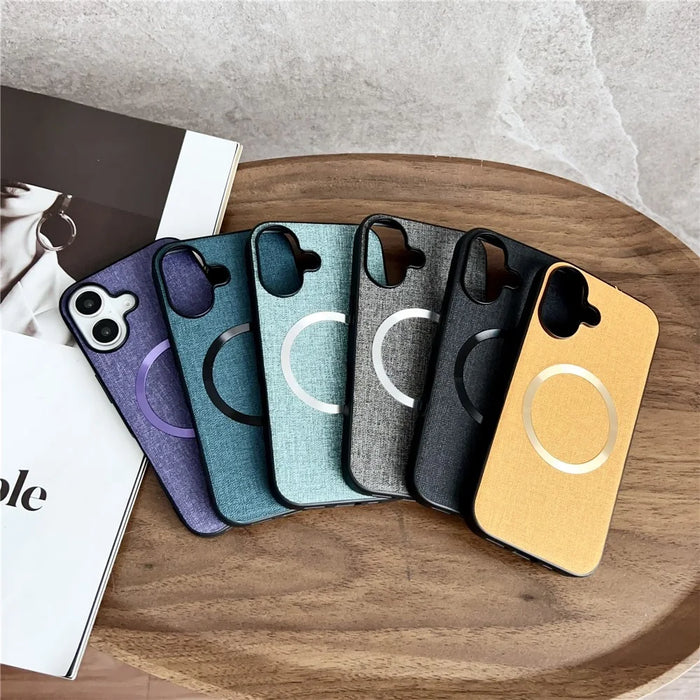 For iPhone 16 Case Drop-Proof TPU+Cloth Back Phone Cover Compatible with MagSafe - Purple - 6