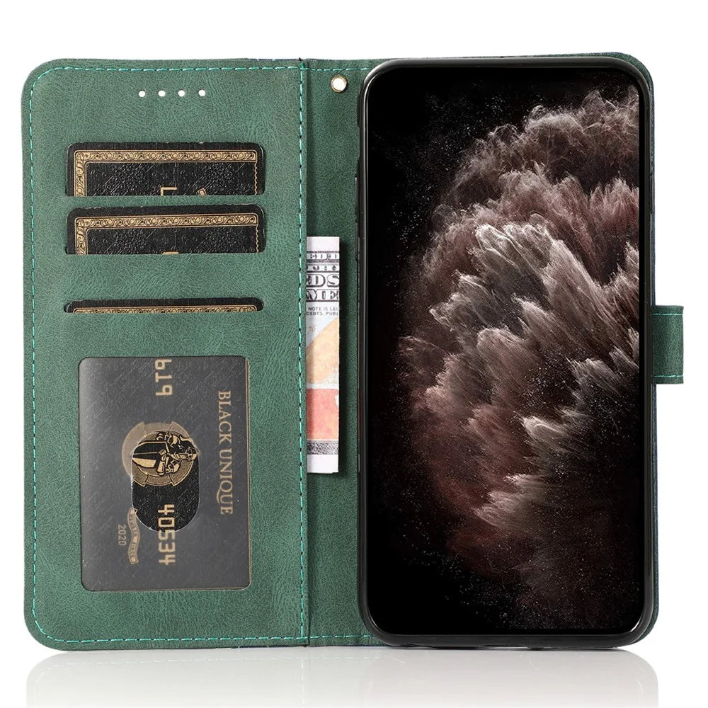 For Samsung Galaxy S25 Ultra Cover Color Splicing Wallet Stand Leather Phone Case with Wrist Strap - Blue+Green - 2