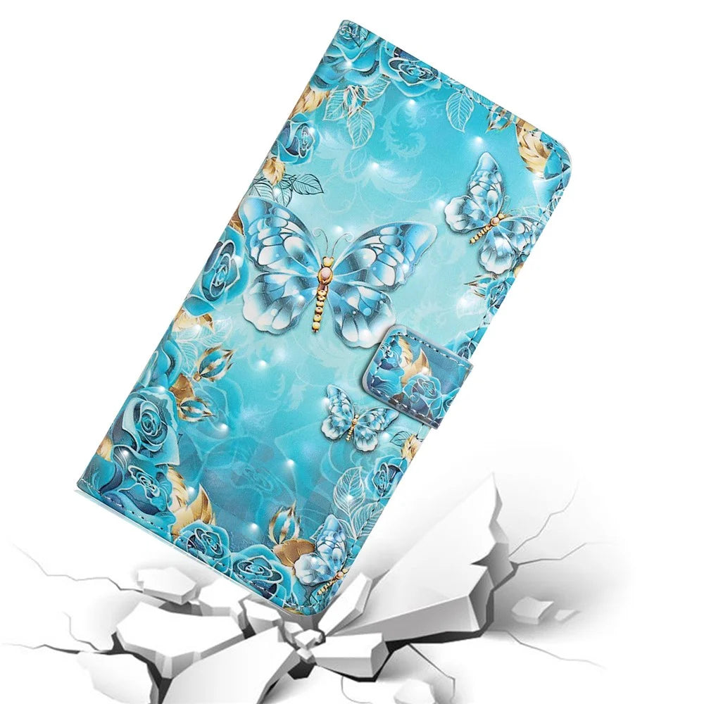 For Samsung Galaxy S25 Ultra Case 3D Creative Pattern PU Leather Stand Phone Cover - Blue Butterfly - 5