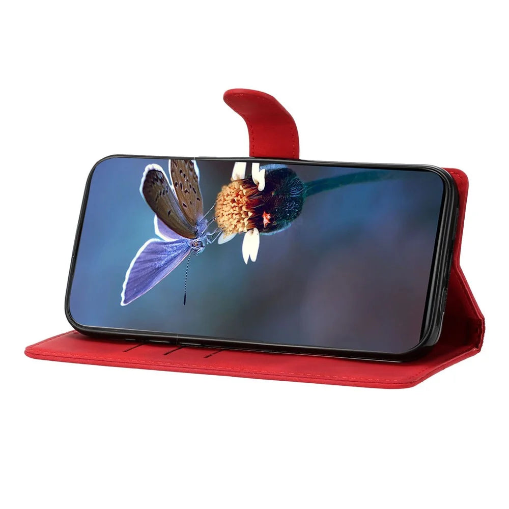 For Samsung Galaxy S25 Ultra Case Butterfly Flower Pattern Skin-Touch Leather Phone Cover - Red - 3