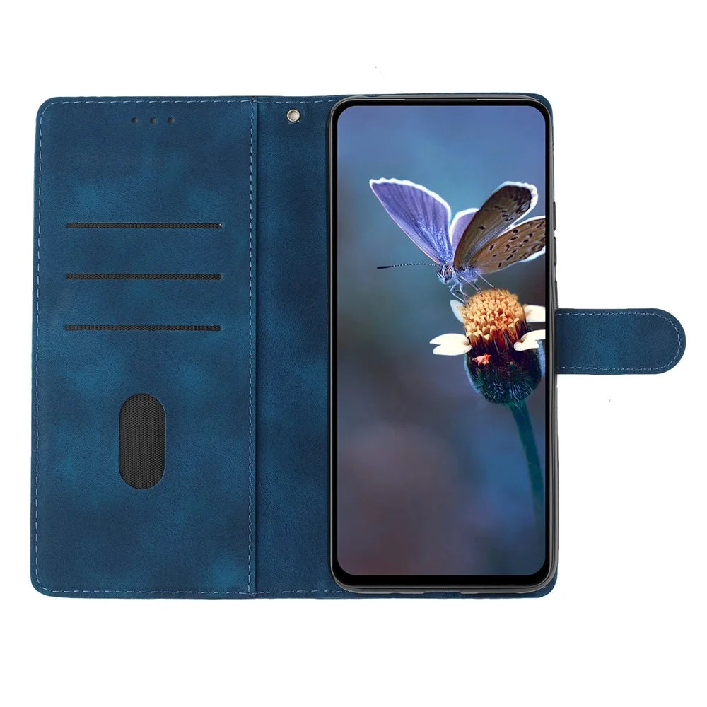 For Samsung Galaxy S25 Ultra Case Leather Imprinted Flower Phone Cover Wallet with Wrist Strap - Blue - 2