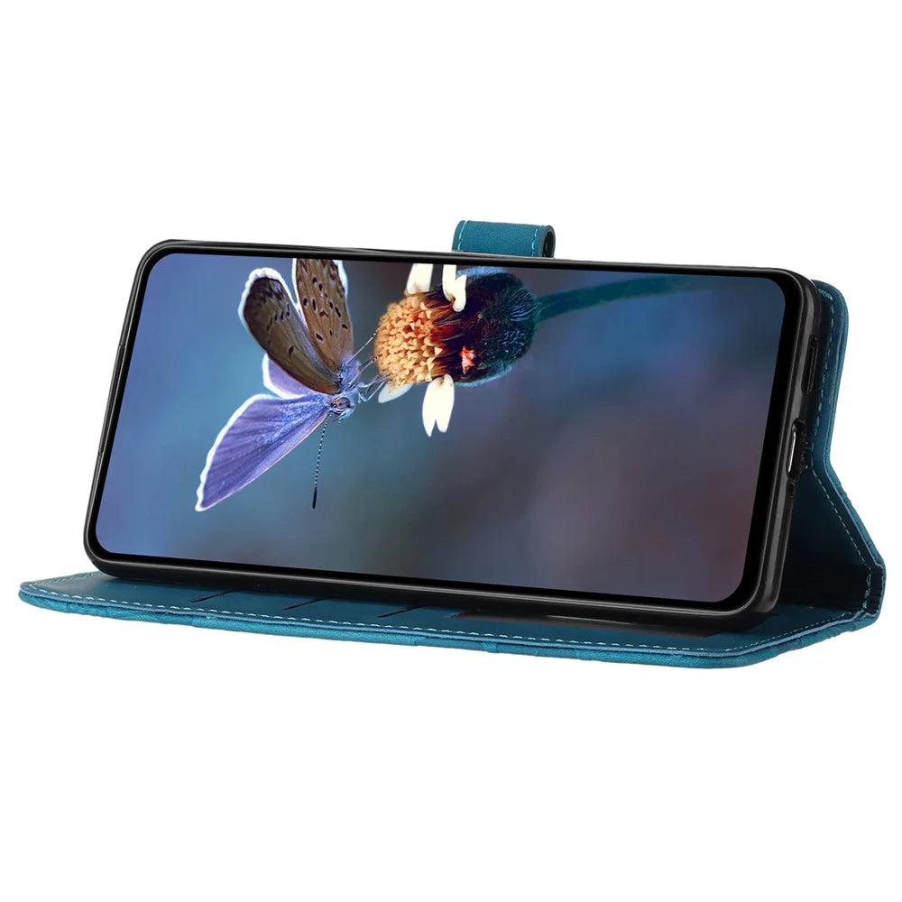 For Samsung Galaxy S25 Ultra Case Flower Design Leather Wallet Phone Cover with Wrist Strap - Blue - 2