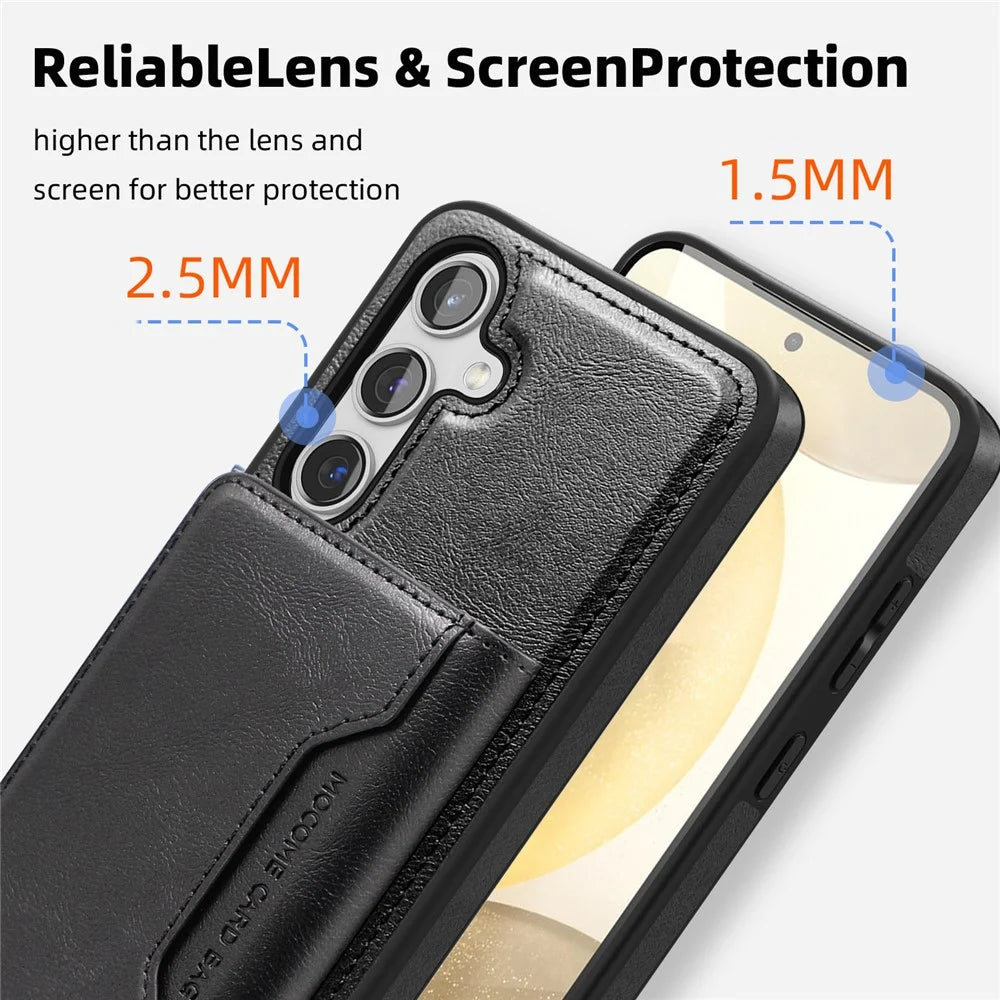 For Samsung Galaxy S24 Magnetic Case Leather Back Phone Cover with Detachable Card Bag - Black - 4