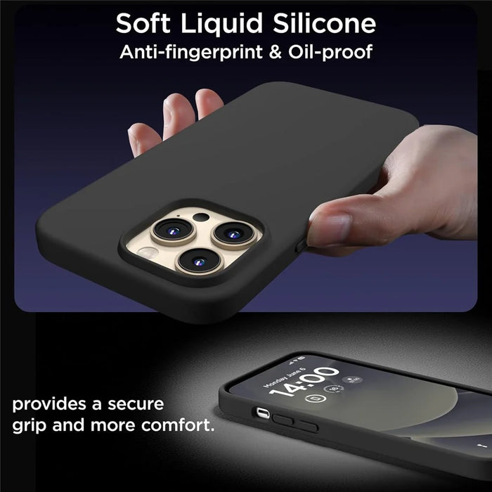 For iPhone 13 Pro Case Compatible with MagSafe Liquid Silicone Cover with 2 Tempered Glass Screen Films - Black - 3