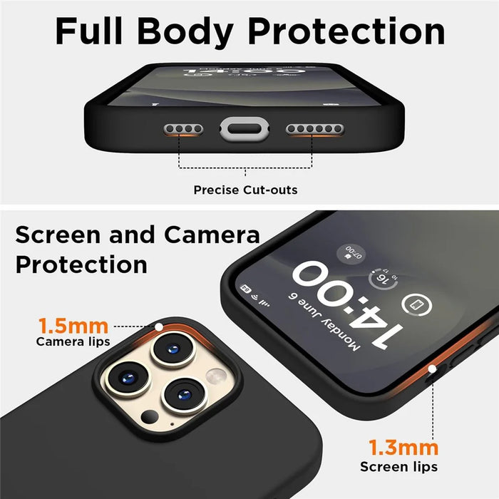 For iPhone 14 Pro Case Compatible with MagSafe Liquid Silicone Cover with 2 Tempered Glass Screen Films - Black - 2