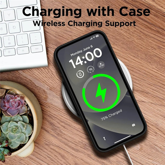 For iPhone 15 Pro Max Case Compatible with MagSafe Liquid Silicone Cover with 2 Tempered Glass Screen Films - Black - 6