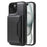 For iPhone 15 Plus Magnetic Case Leather Back Phone Cover with Detachable Card Bag - Black - 2