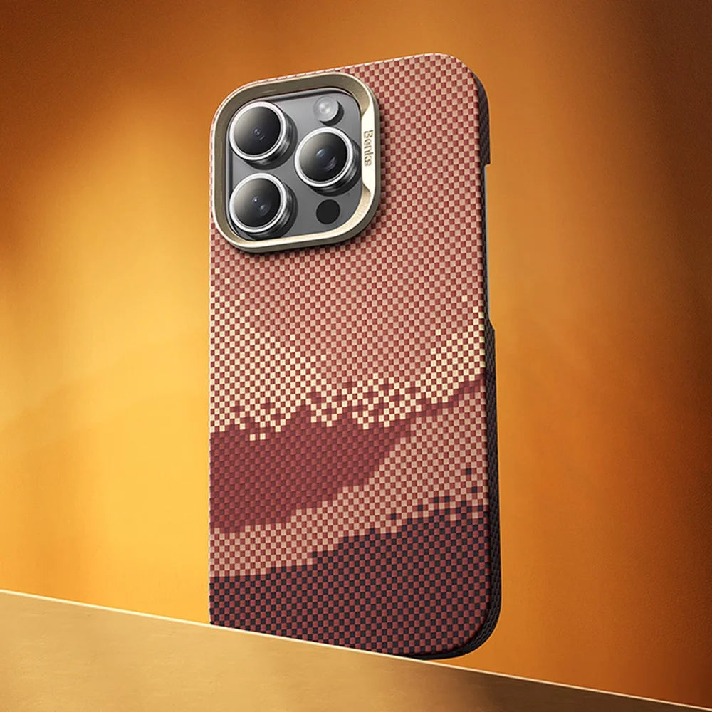 BENKS For iPhone 16 Pro Max Case Compatible with MagSafe Carbon Fiber Texture Aramid Fiber + PC Phone Cover, Gold - 3