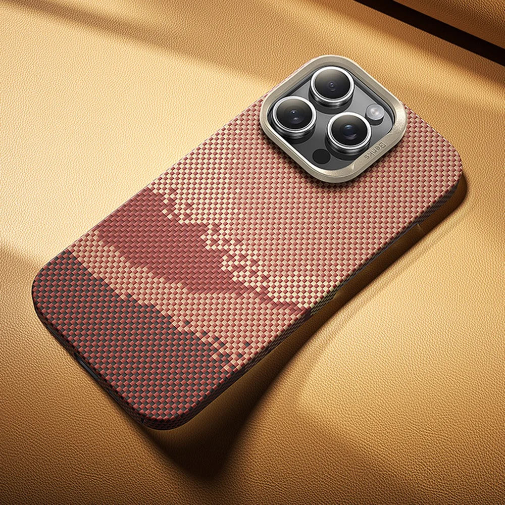 BENKS For iPhone 16 Pro Max Case Compatible with MagSafe Carbon Fiber Texture Aramid Fiber + PC Phone Cover, Gold - 4