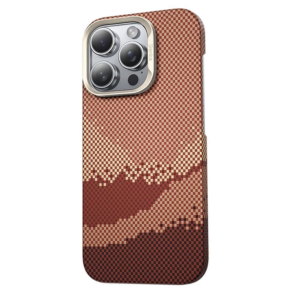 BENKS For iPhone 16 Pro Case Compatible with MagSafe Carbon Fiber Texture Aramid Fiber + PC Phone Cover, Gold - 1