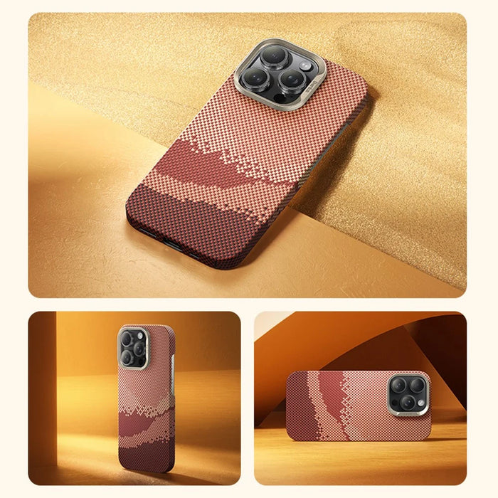 BENKS For iPhone 16 Pro Case Compatible with MagSafe Carbon Fiber Texture Aramid Fiber + PC Phone Cover, Gold - 6