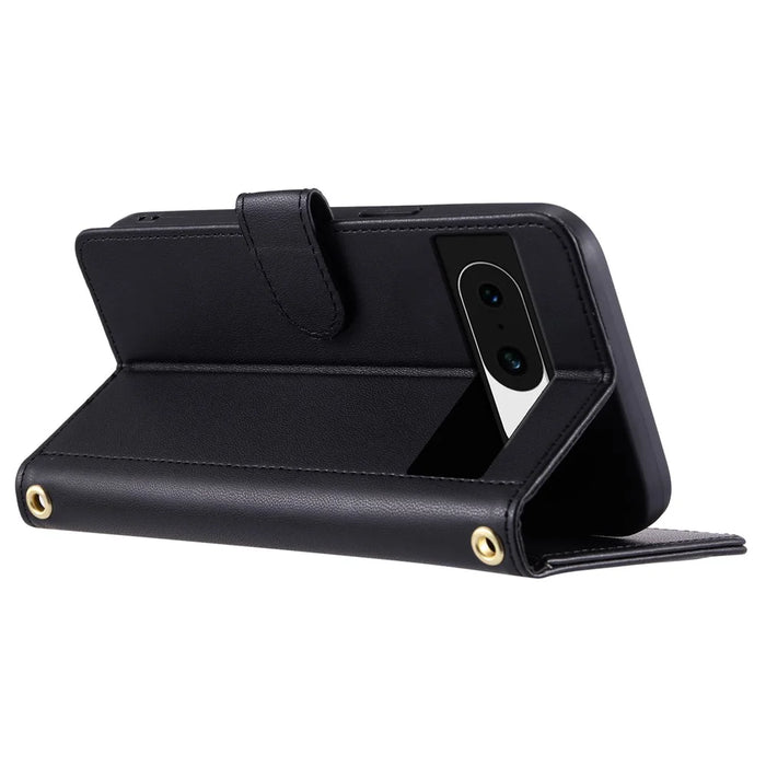 For Google Pixel 8a Wallet Case Rhombus Grid PU Leather Phone Cover - Black - 3
