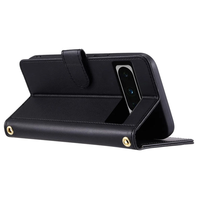 For Google Pixel 8 Pro Wallet Case Rhombus Grid PU Leather Phone Cover - Black - 3
