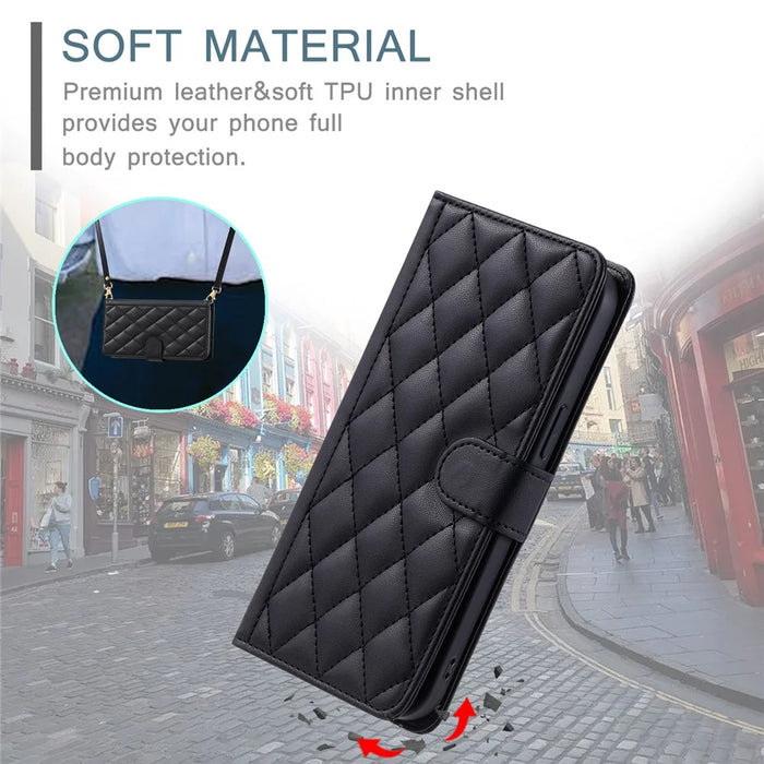 For Samsung Galaxy S25+ Wallet Case Rhombus Grid PU Leather Phone Cover - Black - 7