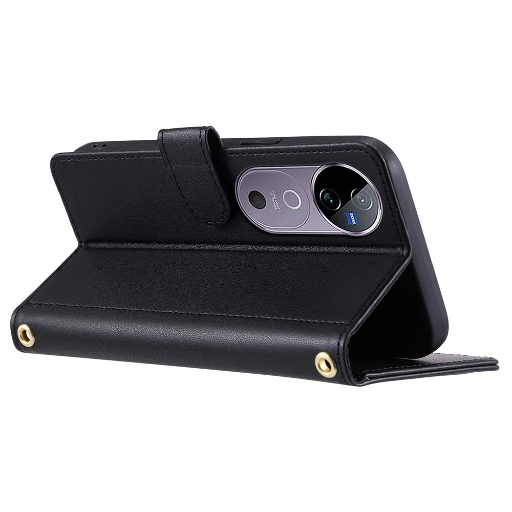 Leather Case for vivo T3 Ultra 5G / V40 Pro 5G / V40 5G / S19 Pro 5G Wallet Rhombus Grid Phone Cover - Black - 3