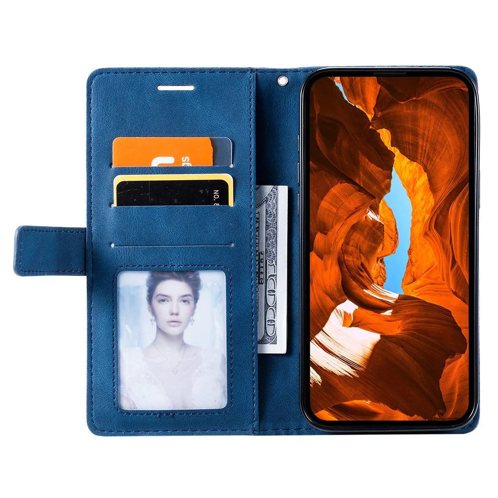 For Samsung Galaxy A06 4G Case Imprinted Lines PU Leather Splicing Wallet Phone Cover - Blue - 2