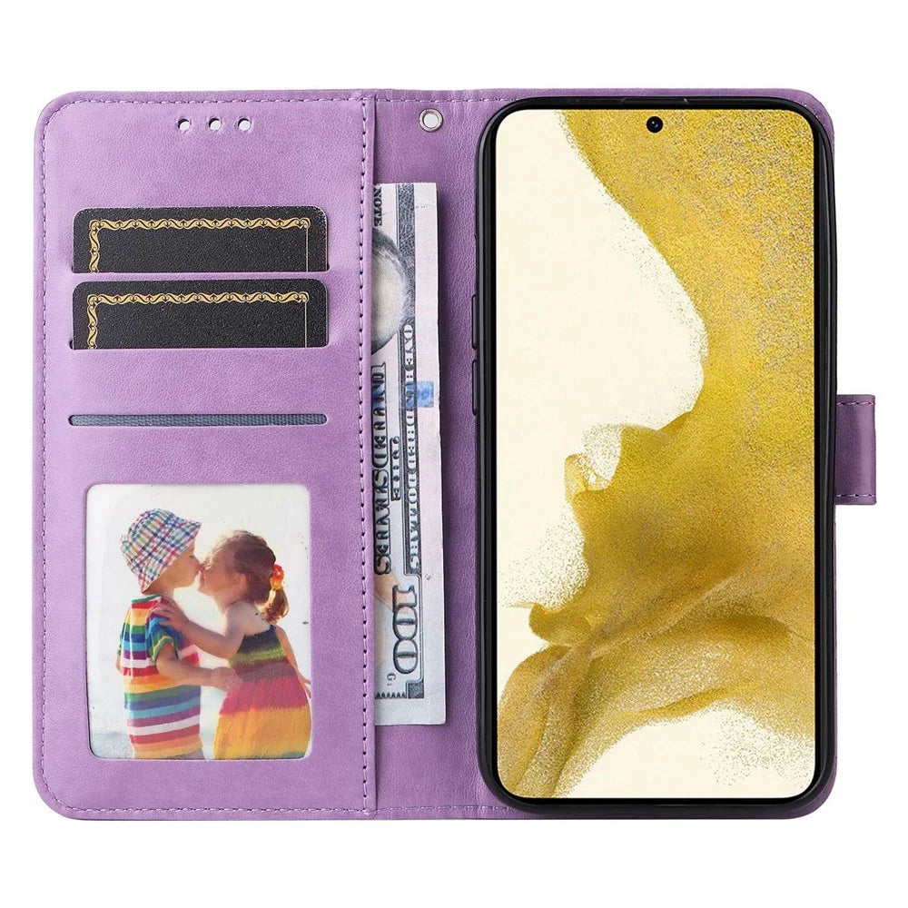 For Samsung Galaxy S22+ 5G Anti-fall PU Leather Phone Flip Wallet Case Sunflower Imprinted Stand Magnetic Cell Phone Cover with Hand Strap - Purple - 2