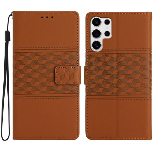 For Samsung Galaxy S25 Ultra Case Rhombus Leather Horizontal Flip Phone Cover - Brown - 1